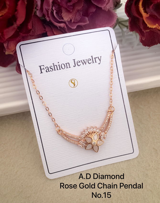 8 Designer AD Diamond Rose Gold Chain Pendant Wholesale Shop In Surat
